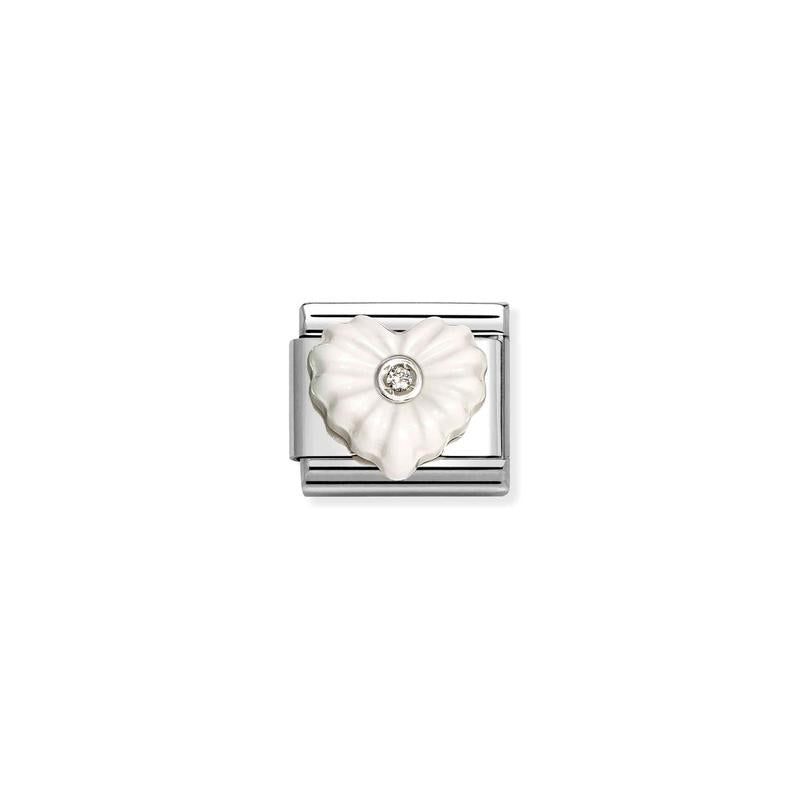 Nomination Composable Link White Crimped Heart, 925 Sterling Silver