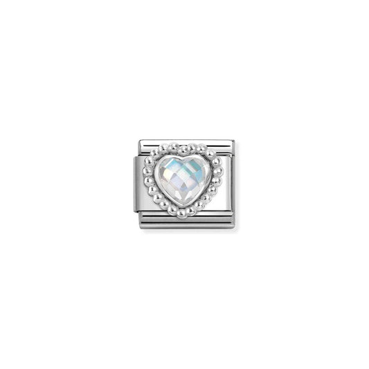Nomination Composable Link White Faceted Heart, Silver