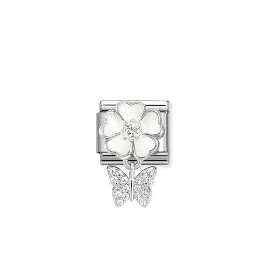 Nomination Composable Link White Flower, Butterfly Pendant, Silver & Enamel