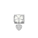 Nomination Composable Link White Flower, Heart Pendant, Silver & Enamel