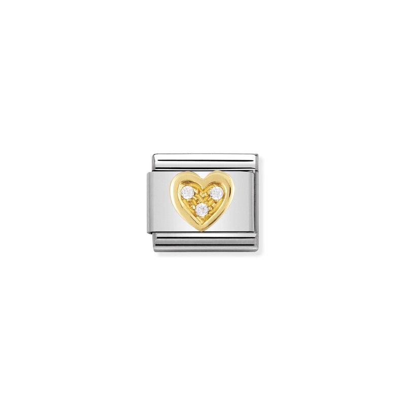 Nomination Composable Link White Heart, Cubic Zirconia, 18K Gold