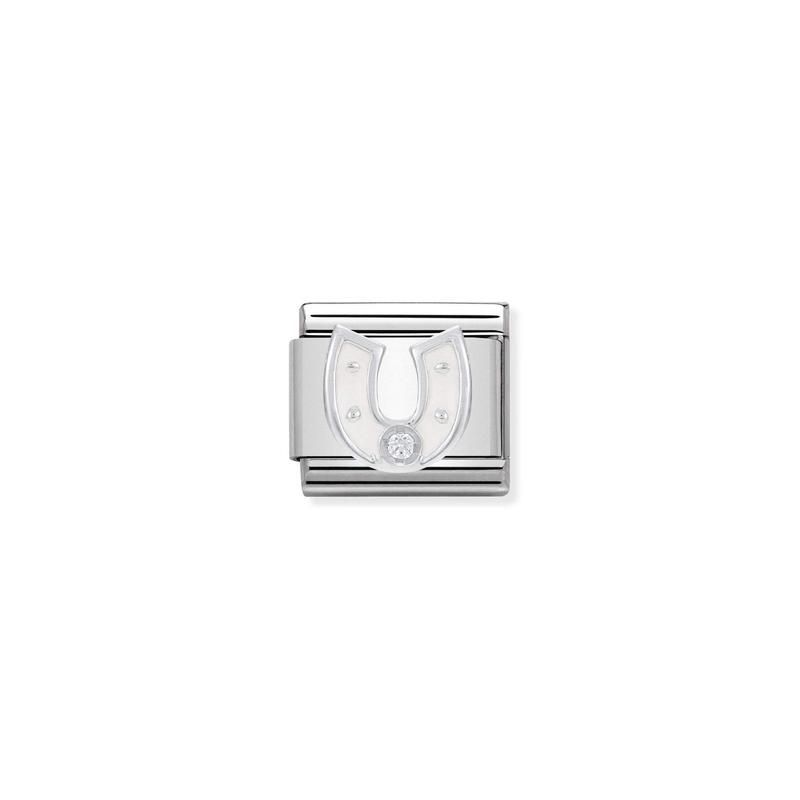 Nomination Composable Link White Horseshoe, Cubic Zirconia, Silver & Enamel