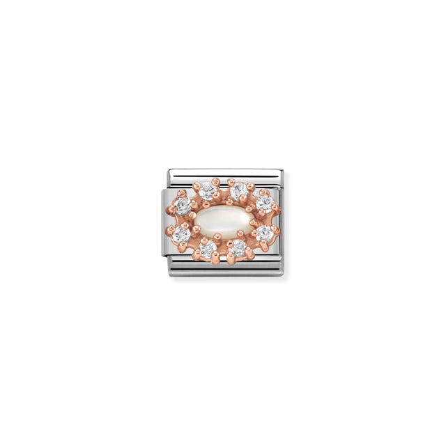Nomination Composable Link White Mother Of Pearl Cluster, Cubic Zirconia, 9K Rose Gold