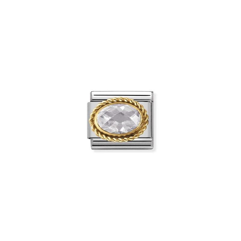 Nomination Composable Link White Rope, Faceted Cubic Zirconia, 18K Gold