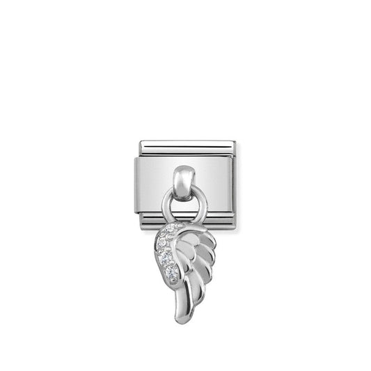 Nomination Composable Link Wing Hanging Charm, Cubic Zirconia, Silver