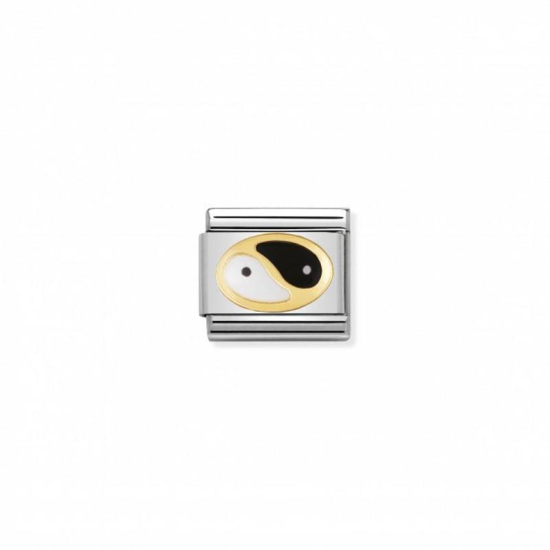 Nomination Composable Link Yin Yang, 18K Gold & Enamel
