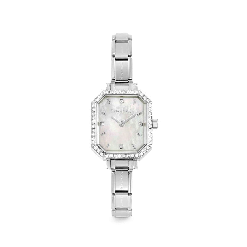 Nomination Composable Paris Watch, Mother of Pearl Rectangular, Cubic Zirconia, Stainless Steel