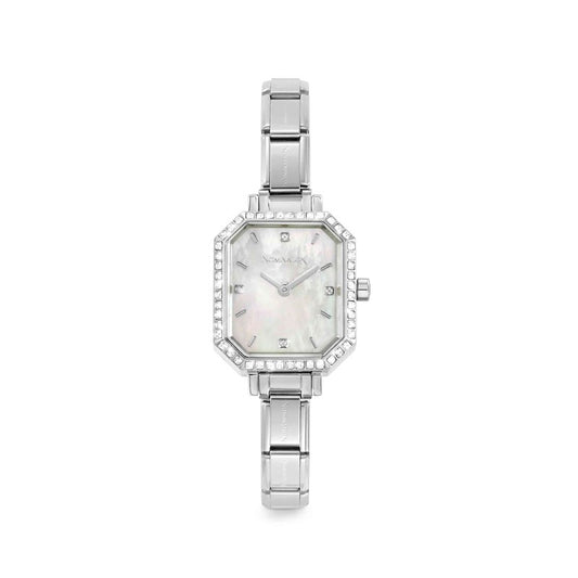 Nomination Composable Paris Watch, Mother of Pearl Rectangular, Cubic Zirconia, Stainless Steel