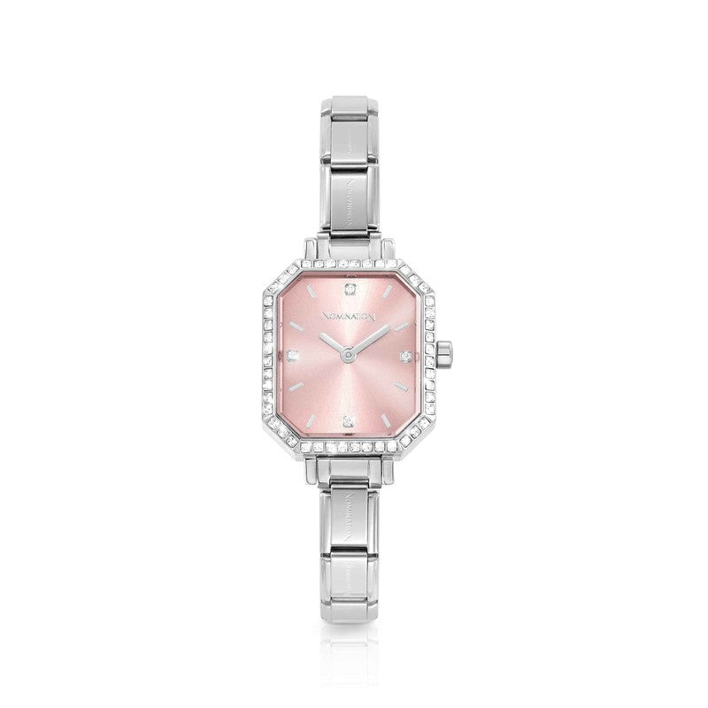 Nomination Composable Paris Watch, Pink Rectangular, Cubic Zirconia, Stainless Steel
