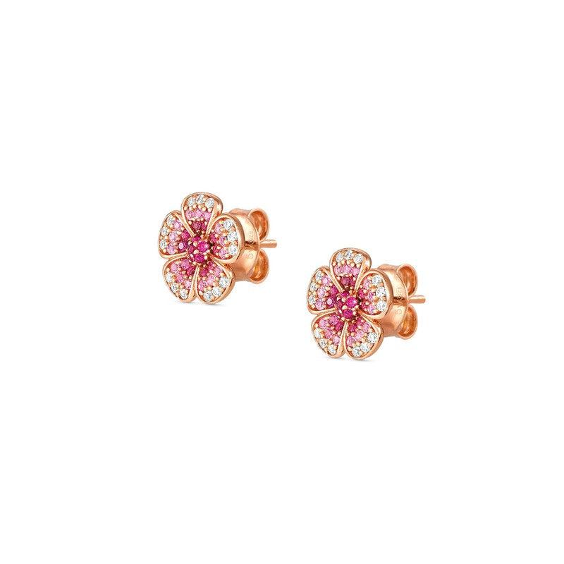 Nomination Crysalis Earrings, Studs, Flower, Pink Cubic Zirconia, Silver