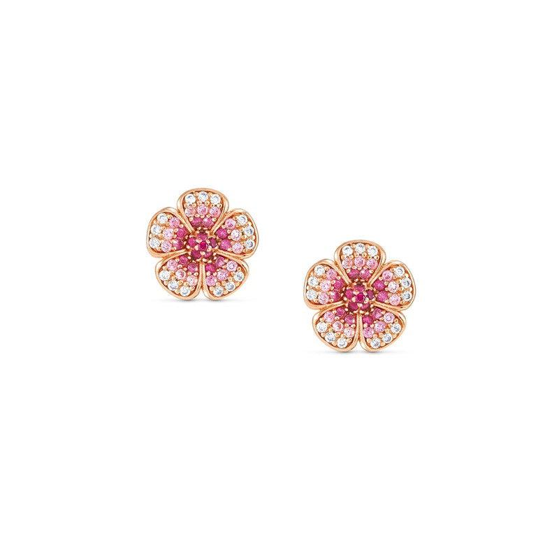 Nomination Crysalis Earrings, Studs, Flower, Pink Cubic Zirconia, Silver