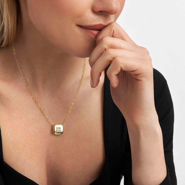 Nomination Domina Necklace, Square Pendant, Cubic Zirconia, 24K Gold