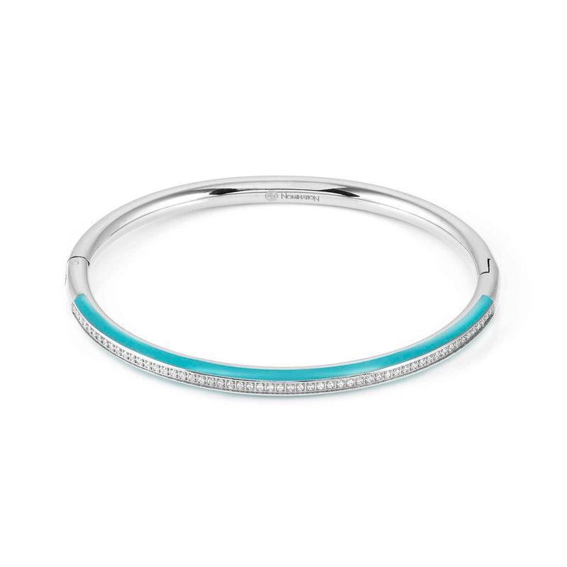 Nomination Drusilla Bangle, Rigid, Turquoise Enamel, Cubic Zirconia, Silver ,Stainless Steel