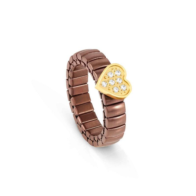 Nomination Extension Ring, Heart, Cubic Zirconia, Chocolate PVD,