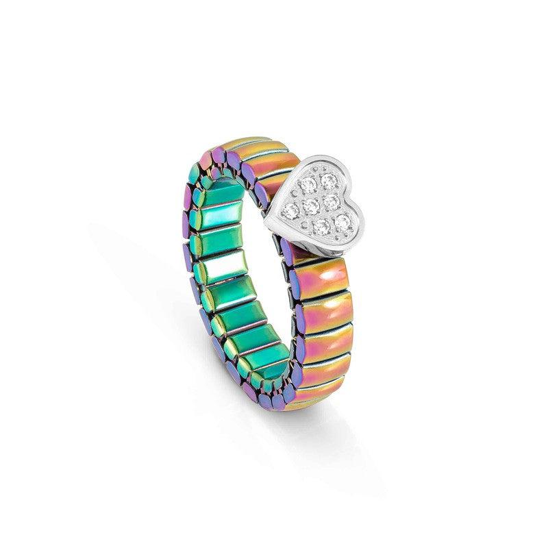 Nomination Extension Ring, Heart, Cubic Zirconia, Multicolour PVD,