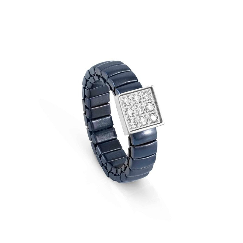 Nomination Extension Ring, Square, Cubic Zirconia, Blue, Stainless