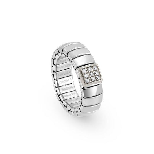 Nomination Extension Ring, Square, Cubic Zirconia, Silver, Stainless Steel