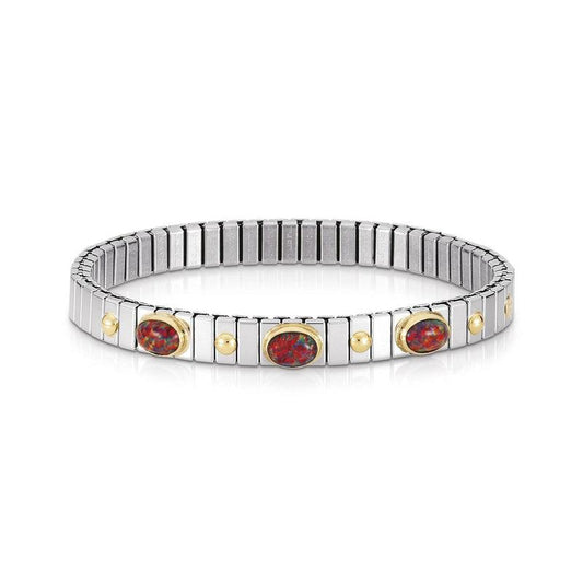 Nomination Extension Small Stretch Bracelet, 3 Red Opal Stones, 18K Gold, Stainless Steel