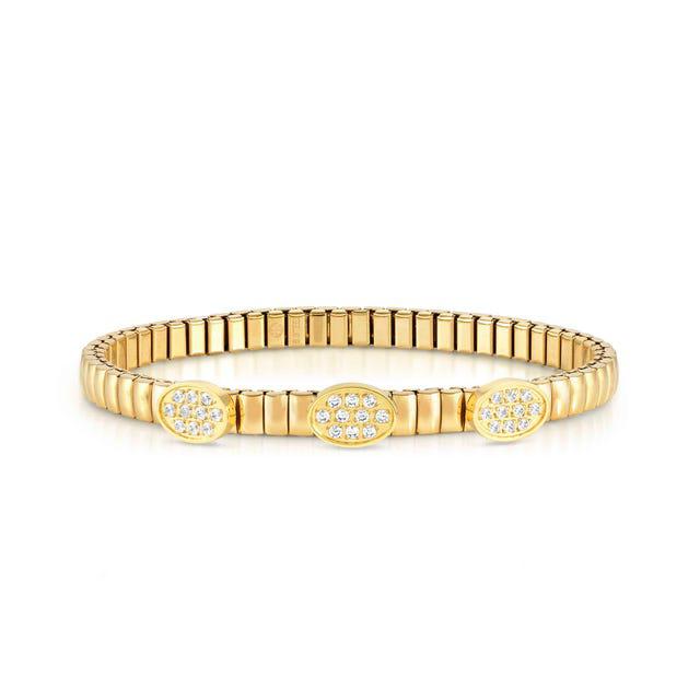 Nomination Extension Stretch Bracelet, 3 Ovals, Cubic Zirconia, Gold PVD, Stainless Steel