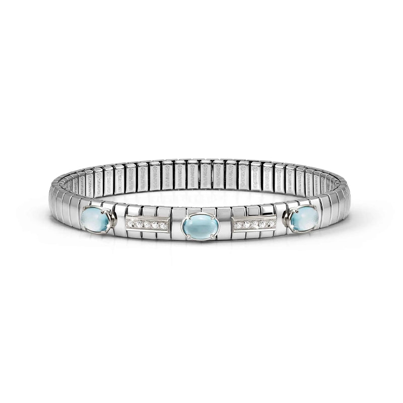 Nomination Extension Stretch Bracelet, 3 Stones, Blue Topaz, Steel & 925 Sterling Silver