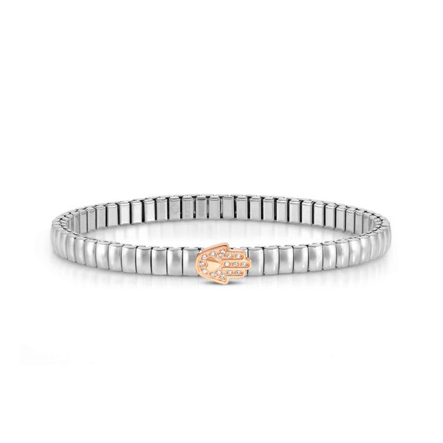Nomination Extension Stretch Bracelet, Fatima Hand, Cubic Zirconia, Rose Gold PVD, Stainless Steel
