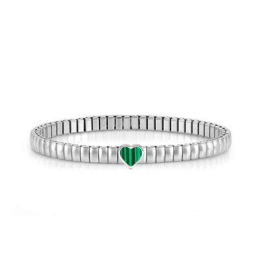 Nomination Extension Stretch Bracelet, Heart, Green Malachite Stone, Stainless Steel