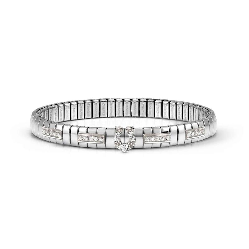 Nomination Extension Stretch Bracelet, Horseshoe Heart, White CZ, Steel & 925 Sterling Silver
