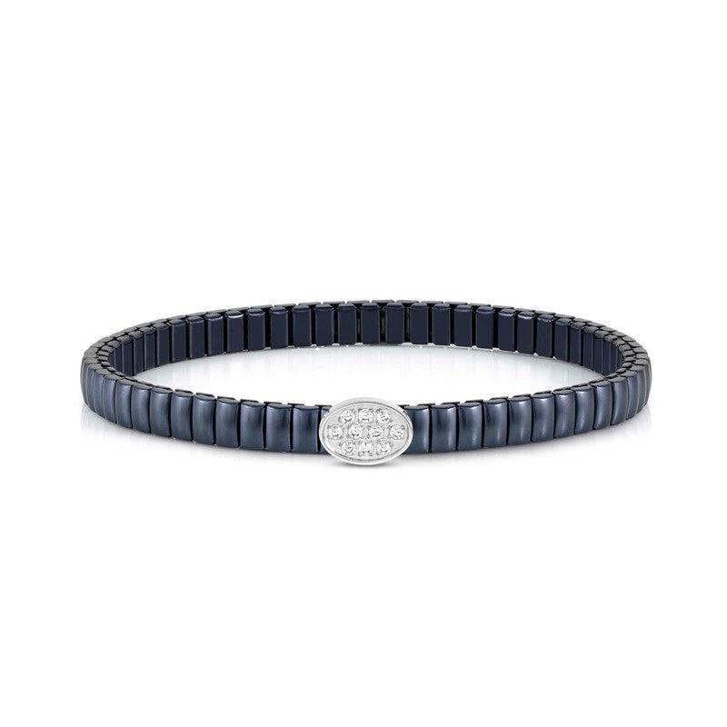Nomination Extension Stretch Bracelet, Oval, Cubic Zirconia, Blue PVD, Stainless Steel