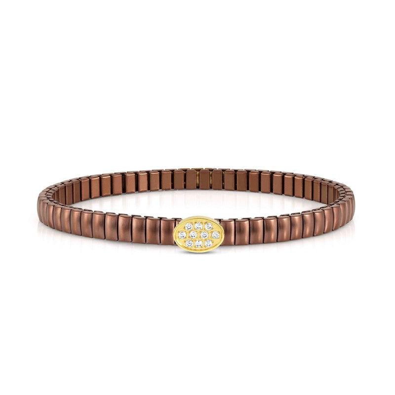 Nomination Extension Stretch Bracelet, Oval, Cubic Zirconia, Chocolate PVD, Stainless Steel