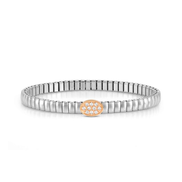 Nomination Extension Stretch Bracelet, Oval, Cubic Zirconia, Rose Gold PVD, Stainless Steel