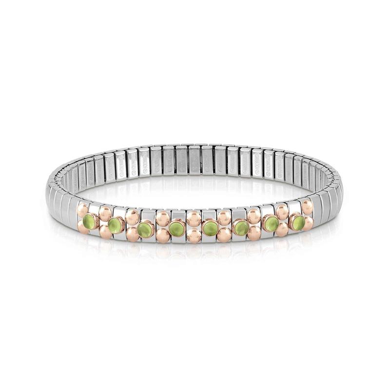 Nomination Extension Stretch Bracelet, Peridot Stones, 9K Rose Gold, Stainless Steel