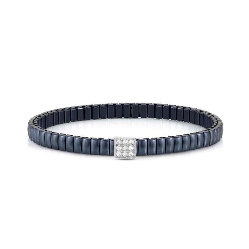 Nomination Extension Stretch Bracelet, Square, Cubic Zirconia, Blue PVD, Stainless Steel