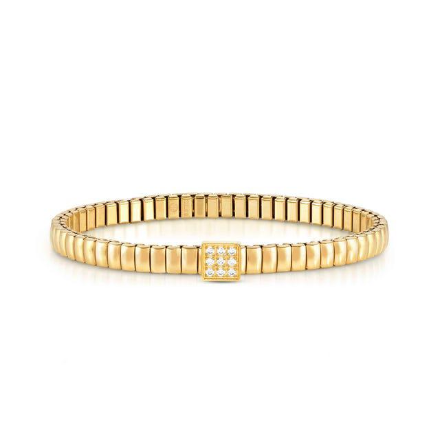 Nomination Extension Stretch Bracelet, Square, Cubic Zirconia, Gold PVD, Stainless Steel