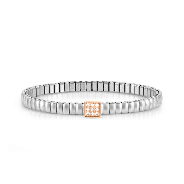 Nomination Extension Stretch Bracelet, Square, Cubic Zirconia, Rose Gold PVD, Stainless Steel