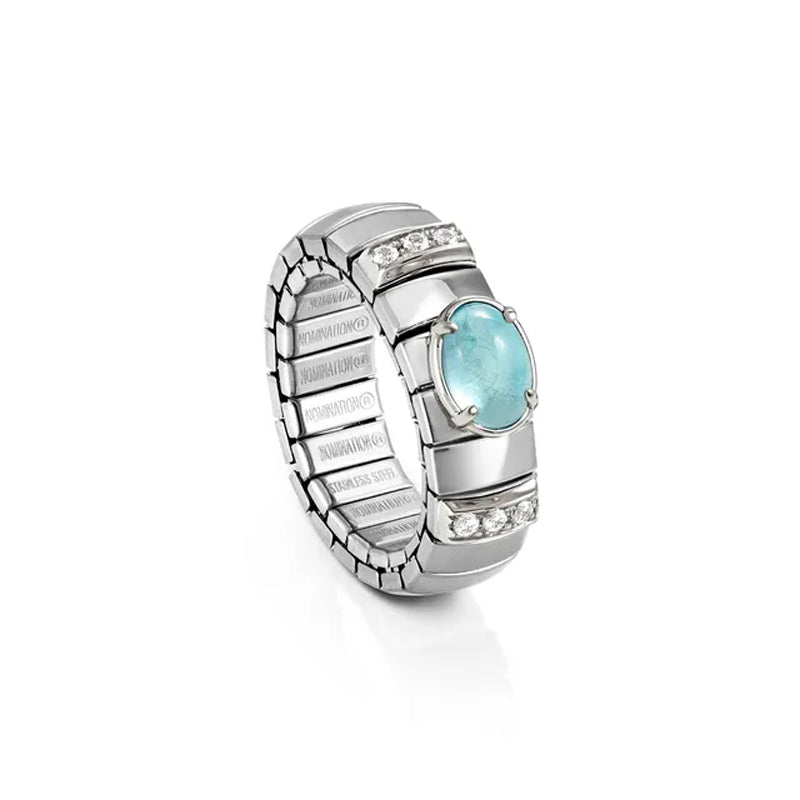 Nomination Extension Stretch Ring, Blue Topaz Stone, Steel & 925 Sterling Silver