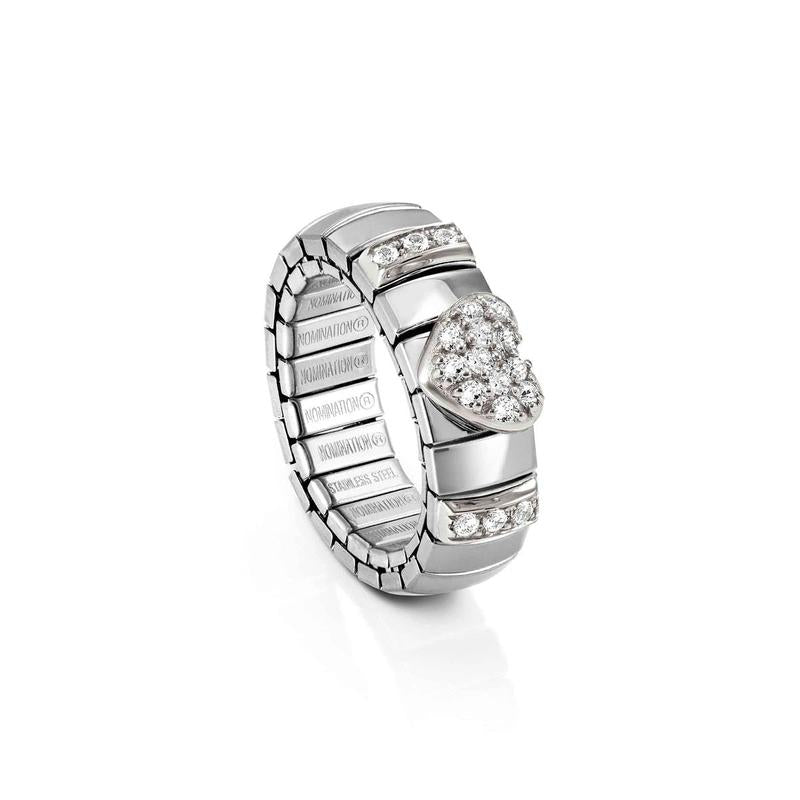 Nomination Extension Stretch Ring, Heart with CZ, Steel & 925 Sterling Silver