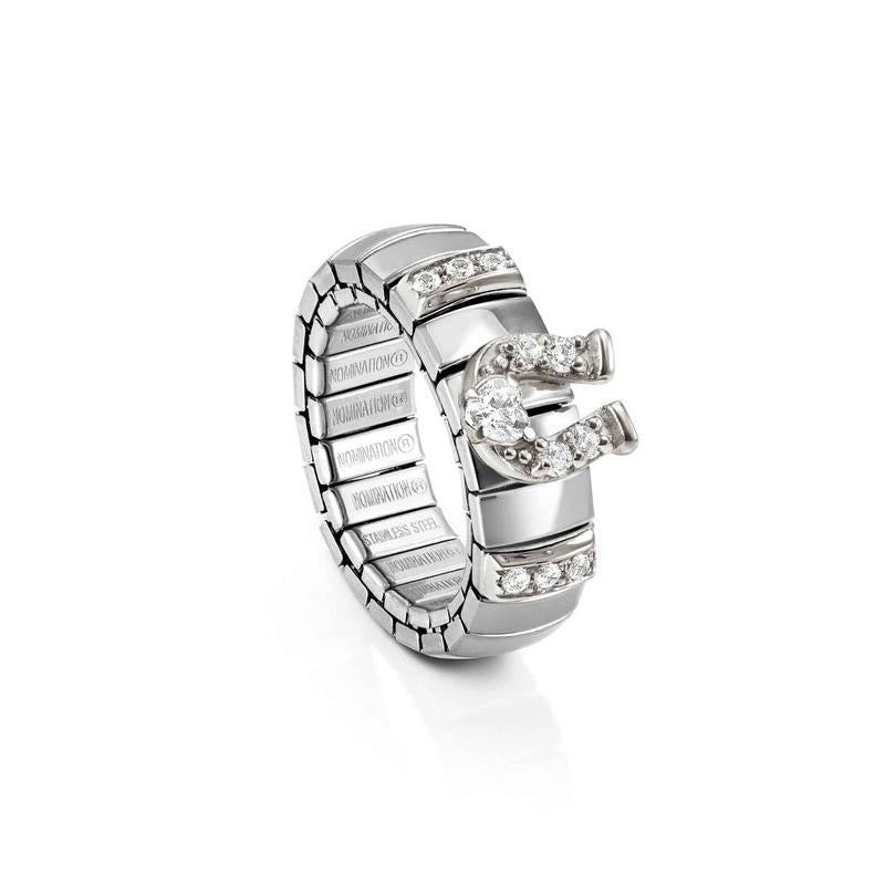Nomination Extension Stretch Ring, Horseshoe Heart, White CZ, Steel & 925 Sterling Silver