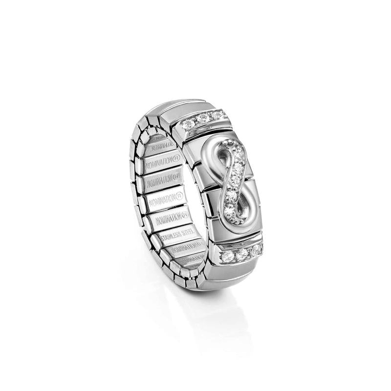 Nomination Extension Stretch Ring, Infinity with CZ, Steel & 925 Sterling Silver