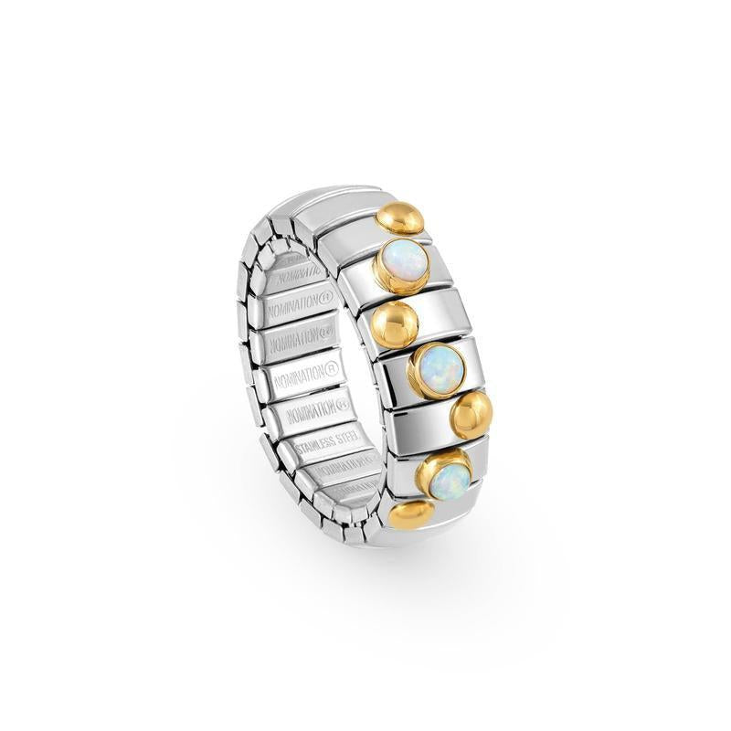 Nomination Extension Stretch Ring, Small Stones, 18K Gold - White Opal