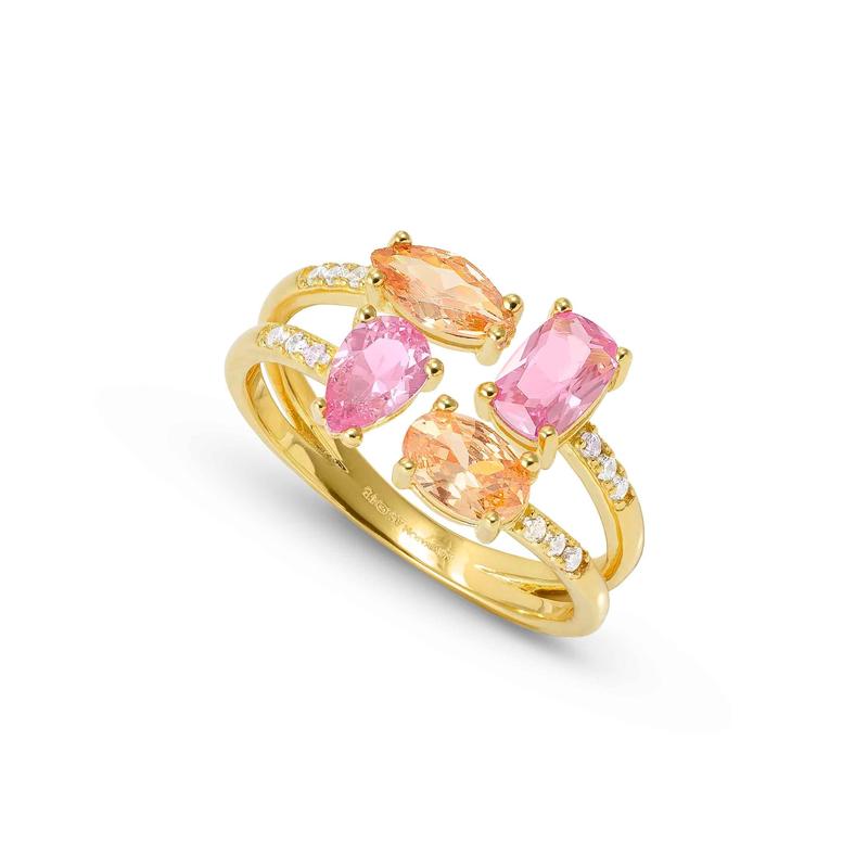 Nomination Gold Colour Wave Aurora Ring with Dazzling Cubic Zirconia Stones