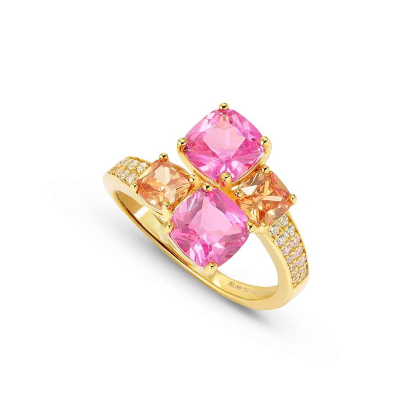 Nomination Gold Colour Wave Aurora Ring with Multi-Colored Cubic Zirconia