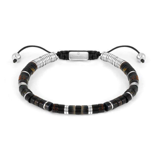 Nomination Instinct Style Bracelet, Black/Brown Jasper Stone, Stainless Steel
