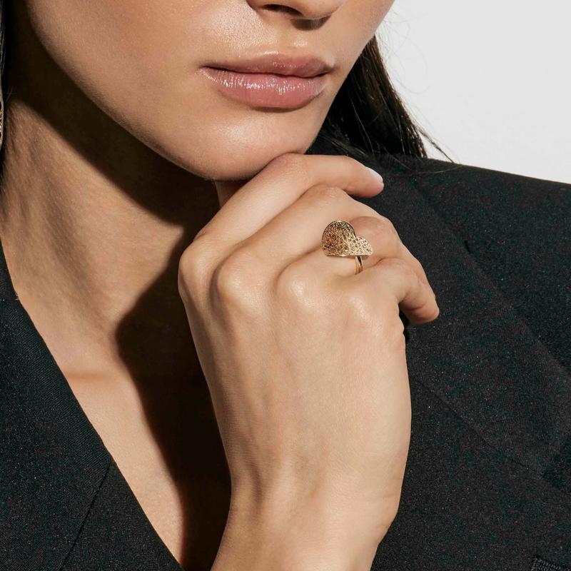 Nomination Leaf of Light Ring with Heart, Sterling Silver