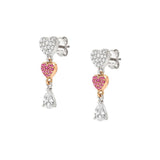 Nomination Lucentissima Earrings, Heart Drop, Pink And White Cubic Zirconia, Silver