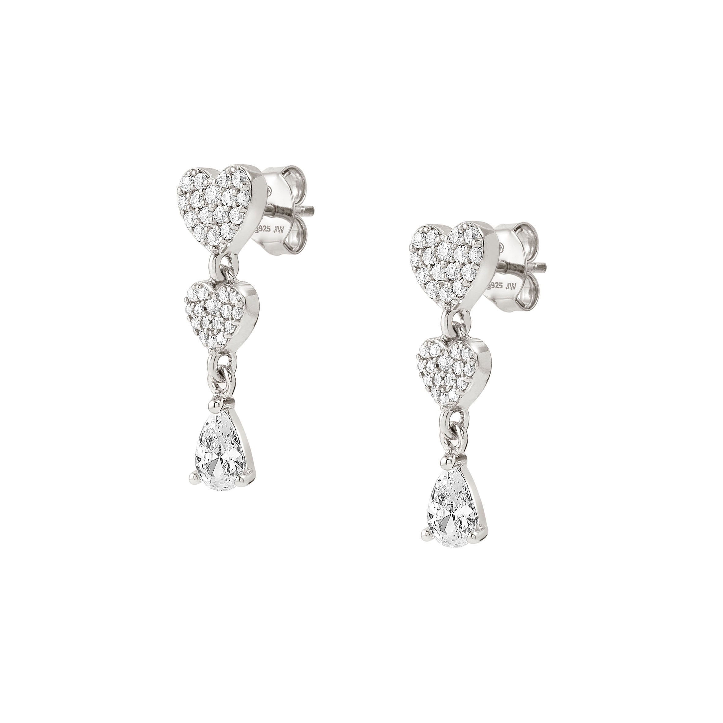 Nomination Lucentissima Earrings, Heart Drop, White Cubic Zirconia, Silver