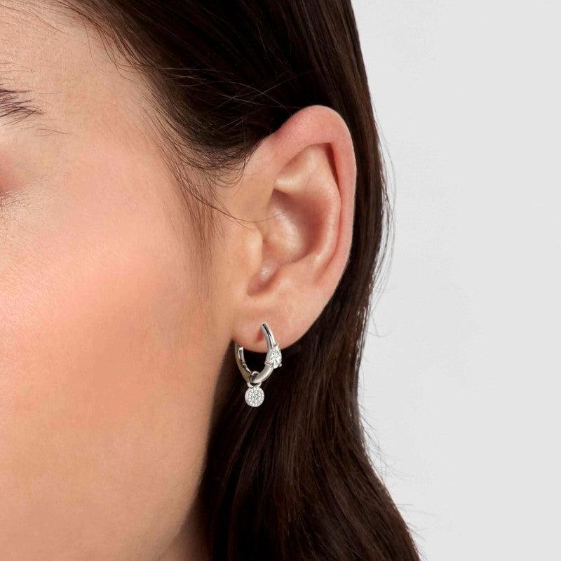 Nomination Lucentissima Earrings, Silver Hoop, Circle Pendant, White Cubic Zirconia, Silver