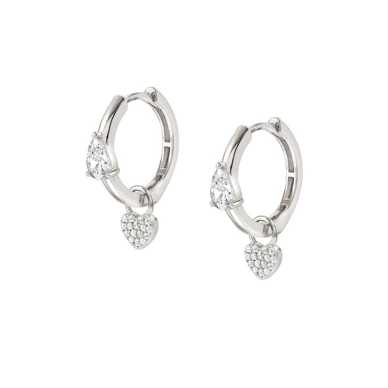 Nomination Lucentissima Earrings, Silver Hoop, Heart Pendant, White Cubic Zirconia, Silver