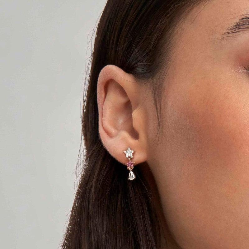 Nomination Lucentissima Earrings, Star Drop, Pink And White Cubic Zirconia, Rose Gold