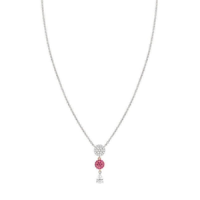 Nomination Lucentissima Necklace, Circle, Pear-Shape Pendant, Pink And White Cubic Zirconia, Silver