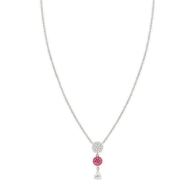 Nomination Lucentissima Necklace, Circle, Pear-Shape Pendant, Pink And White Cubic Zirconia, Silver